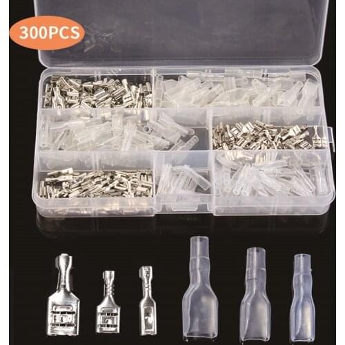 300Pcs 6.3mm 4.8mm 2.8mm Insulated Spade Crimp Terminal Electrical Wire Connectors Cold Press Terminal Assorted Set