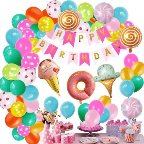 71Pcs/Set Ice Cream Candy Bar Decoration Party Donut Balloon Garland Candyland Donut Ice Cream Theme Birthday Decoration Girl