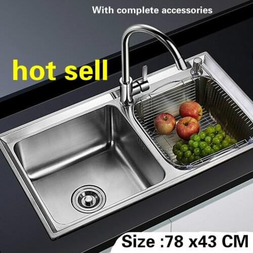 Free shipping Hot sell kitchen sink food grade 304 stainless steel 0.8 mm thick ordinary double trough 78 x43 CM