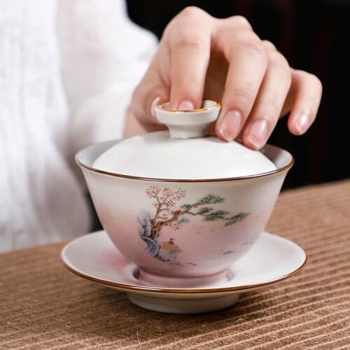120ml Tea Bowl Ceramic Handmade Porcelain Tea Tureen Chinese Kung Fu Teaware Japanese Tea Pot Vintage Gaiwan Decoration Crafts