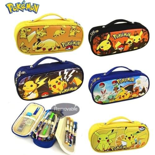 Pokemon Pikachu Anime Cartoon Pencil Case Fold Canvas Stationery Storage Bag Organizer Large Capacity Pencil CaseSchool Supplies