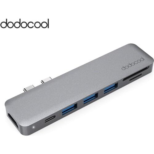 Dodocool Alloy 7-in-1 Dual USB-C USB C HUB with 4K HD SD/TF Card Reader 3 USB 3.0 HUB Thunderbolt Type-C HUB for MacBook Pro
