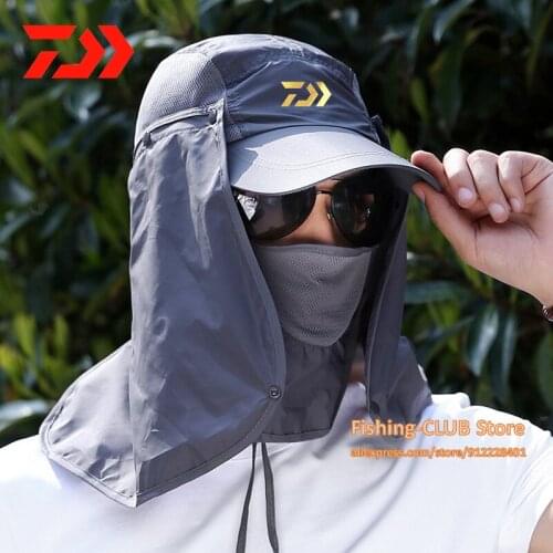 2022 New Men Daiwa Fishing Hat Outdoor Fishing Cap Uv Protection Adjustable Breathable Sunshade Solid Casual Fishing Sun Hat