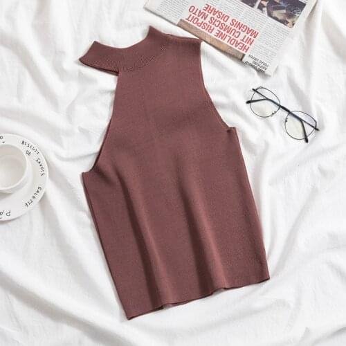 Short Knitted Off Shoulder Tank Tops Pullovers Women Sleeveless Turtleneck Female Jumper Black White Beige Sexy Clothing Femme