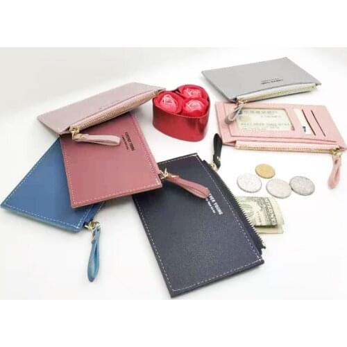 New mens and womens PU leather small card holder coin purse zipper clutch bag mini ultra-thin card holder business card holder