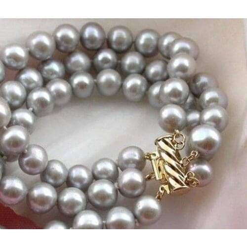 Beautiful 9-10MM NATURAL SOUTH SEA GENUINE GRAY PEARL BRACELETS