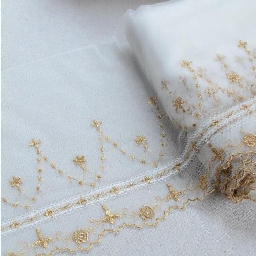 1 Yard Flower Embroidery High Quality Gold French Lace Fabrics Embroidered Lace Trim 22cm free shipping