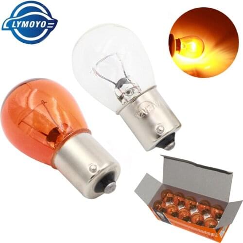 LYMOYO 100pcs car 1156 P21W BA15S 12v 21W halogen lamp warm DRL white reverse lights brake bulbs Stop Rear Turn Signal Light