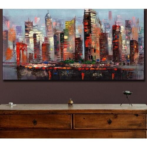 Fashion Oil Painting Pictures Colorful-City-Buildings Home Decor On Canvas Modern Wall Art Canvas Print Poster Canvas Painting