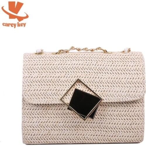 CAREY KEY Fashion Women Straw Bag Chain Rattan Shoulder Bags Designer Handbags Luxury Woven Crossbody Bag Summer Beach Purses