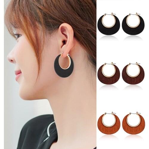 Fashion Vintage Geometry Wood Dangle Drop Earring For Women Statement Brown Color Big Round Earrings 2020 Female Brincos Jewelry