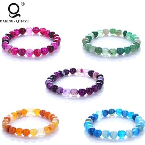 China Fashion Men Natural Semi-Precious Stone Colorful Agate Crystal Beaded Bracelet for Woman Jewelry Gift