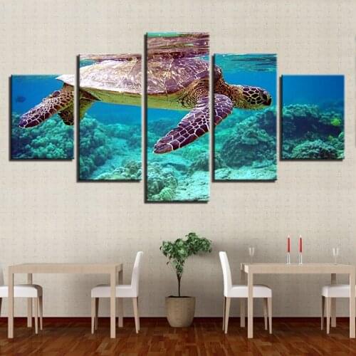 5 Pieces Sea Turtle Wall Art Paintings Modular Canvas HD Prints Underwater Landscape Pictures Posters Home Decor No Framed