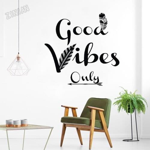 Good Vibes Only Wall Decals Vinyl Feather Arrow Wall Murals Home Decor Office Inspiring Quotes For Living Room Adornment Y261