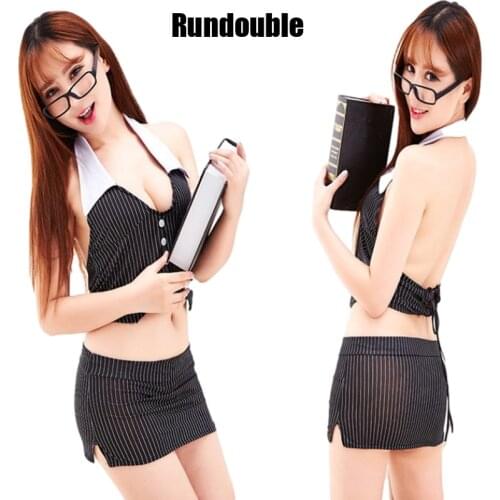 New Cute Erotic Lingerie Low-cut Strappy OL Secretary Uniform Adult Game Sexy V-neck Skirt Corset Underwear Sex Cosplay Costumes