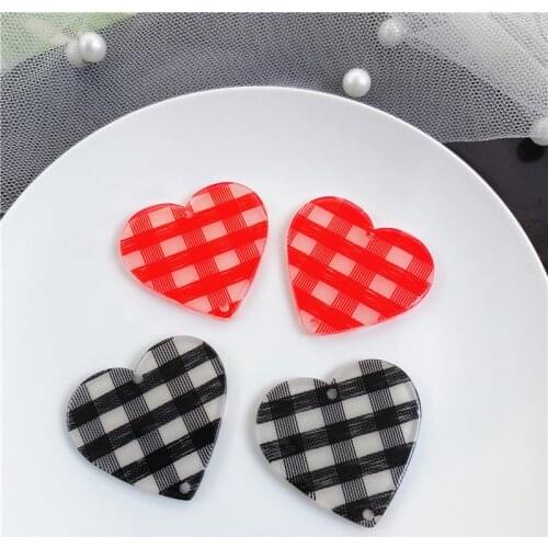 Wholesale 50pcs/lot color lattice pattern print cartoon hearts shape acrylic beads diy jewelry earring/garment accessory