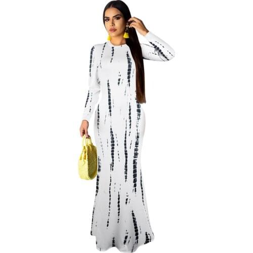 Autumn Women Maxi Dress Slim Streetwear Boho Long Sleeve Ladies Clothing Sexy Print Long Dress Loose Vintage Dresses Vestidos