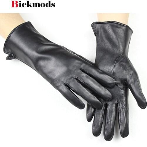 Womens sheepskin leather gloves straight style thin rayon lining driving spring and summer points mittens