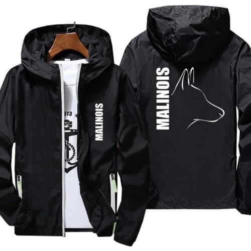 Casual Dog Belgian Malinois Windbreaker Thin Sunscreen Hooded Coat Mens Sports Pilot Cycling Camping Jacket Plus Size 7XL