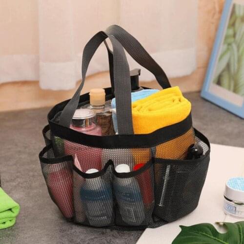 Transparent travel toiletry bag mesh Multi-pocket Mesh Shower Caddy Tote Bag Hanging Portable Toiletry Bag for Men and Women