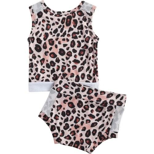 Pudcoco 6M-3Y 2Pcs Baby Girls Boys Summer Sleeveless Leopard Print O-Neck Vest Tops+Shorts Pants Outfit Sets