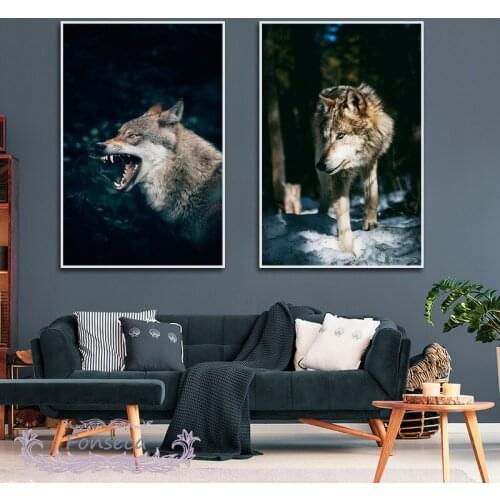 Animal Howling Wolf In The Snow Prints and Poster Black and White Canvas Painting Decorative Wall Art Picture for Living Room