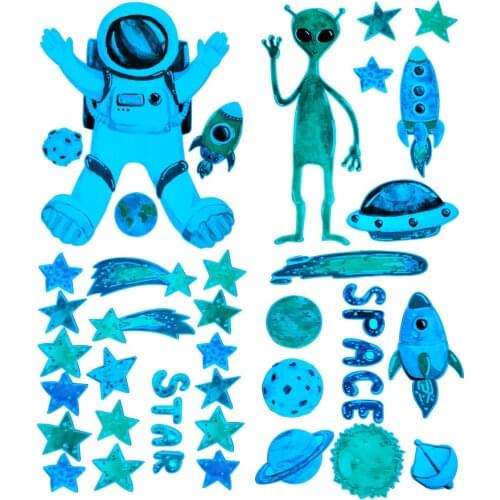 Blue astronaut sticker Alien spaceship glow-in-the dark wall sticker cute room decor wall decor Children room