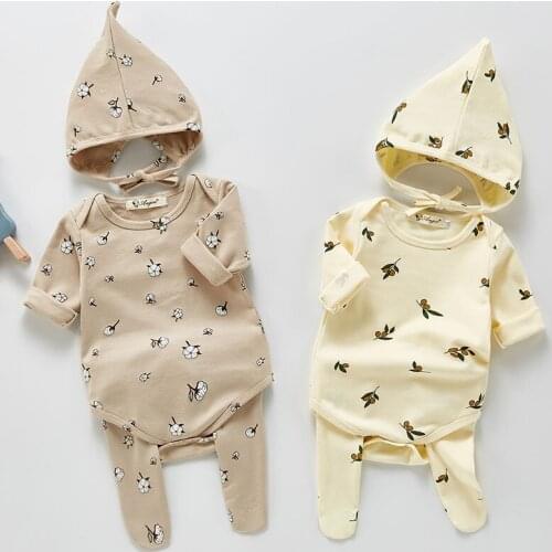 Spring Autumn Infant Baby Boys Girls Long Sleeve Printing Rompers + Panty-Hose And Hat Clothing Sets Kids Boy Girl Suit Clothes