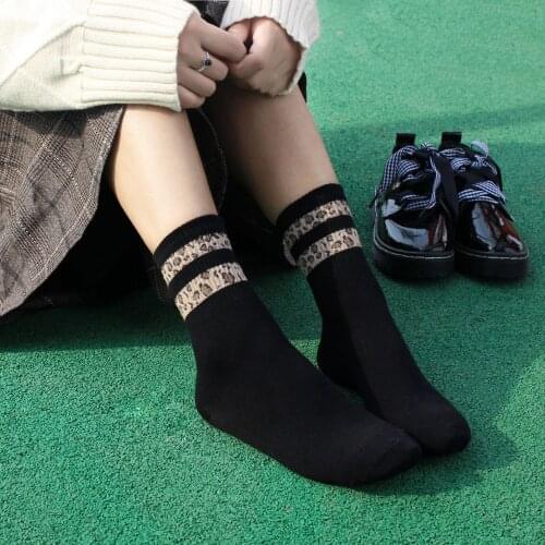 Spring Retro Leopard Print Socks Fashion Korean Striped Casual Cotton Socks Female Harajuku Street Skateboard Sox Students Socks