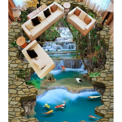 Waterfall Floor wallpaper 3d for bathrooms Custom Photo self-adhesive 3D floor Home Decoration
