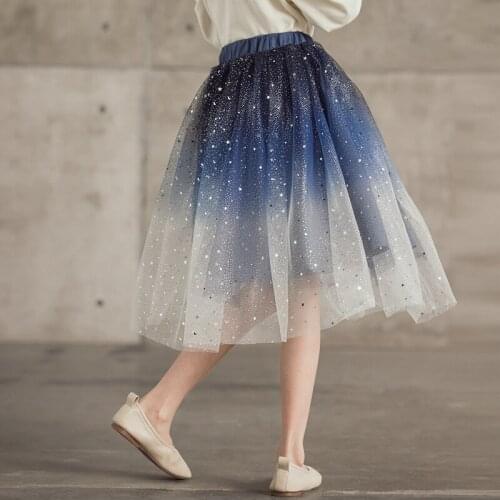Girls Skirt Gradient Color Summer Sequin Starry Skirt for Girls Clothes 2021 Teenage Fashion Mesh Kids Princess Skirt Ball Gown