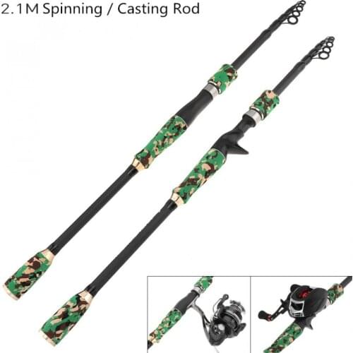 2.1m Green Camouflage Carbon Fiber Lure Fishing Rod Spinning Casting Rod 6 Section Telescopic Ultra Light Travel Fishing Pole