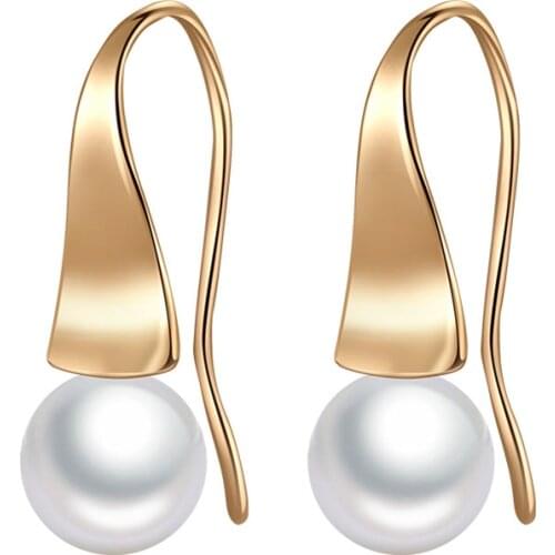 Simple 10mm Natural Pearl Drop Earrings for Women Big Gold Hook Dangle Earrings Wedding Party Jewelry Accessories Gifts