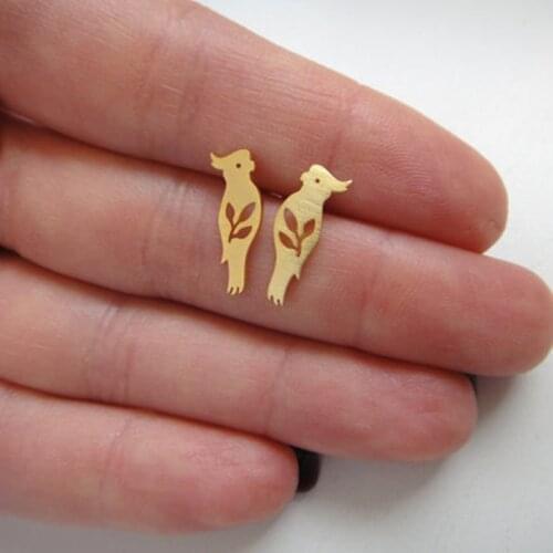 Japanese Fashion Cute Parrot Golden Small Stud Earrings for Women Bird Cool Children Animal Earring Christmas Jewellery Brincos