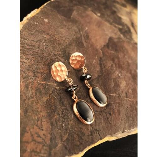 Dr Stone Natural Stone rose gold plated womens hand-made with cats eye Stone earrings KRB486