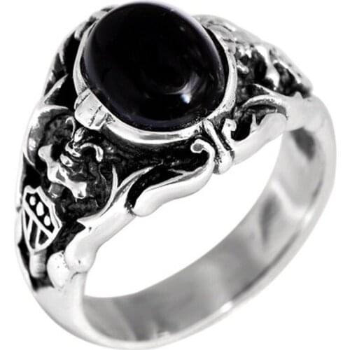 925 sterling silver retro fashion personality black agate ring birthday gift