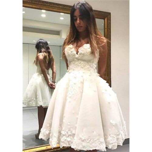 Fashion Backless Short Wedding Dress 2021 White Lace Appliques Bridal Gowns Vestido De Mairee Hot Sale 3D Flowers
