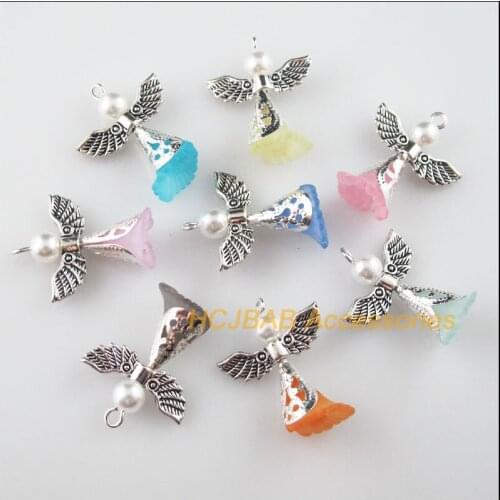 16Pcs Tibetan Silver Color Wings Mixed Dancing Angel Charms Pendants 21x28mm