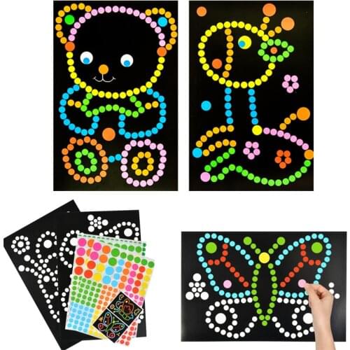 2Pcs/Set DIY Cartoon Animal Colorful Dots Stickers Mosaic Puzzle Primary Game DIY Learning Education Toys For Children Kids
