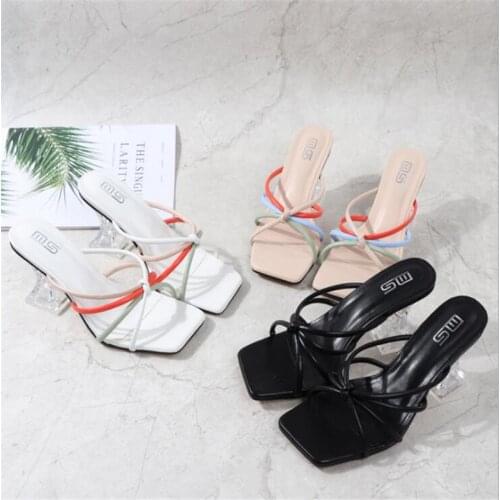 2021 stylish elegant banquet high-heeled sandal with large size hollow-toe crystal wearing female slippers