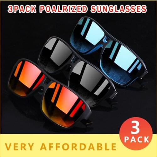 3 PACK Brand Sports Polarized Sunglasses Men Fashion Square Sun Glasses Outdoor Travel Goggles Ultralight Eyeglasses Frame