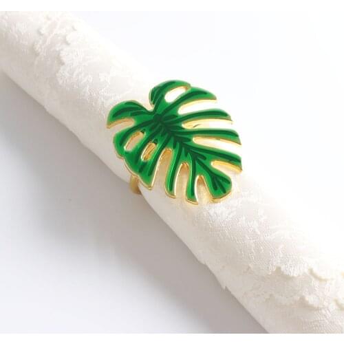 6pcs Modern restaurant green leaf napkin buckle western meal circle cloth ring pattern room hotel napkin decoration