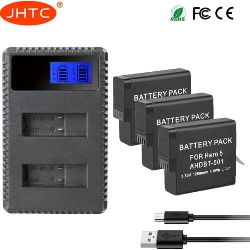 AHDBT-501 Battery Pack 1250mah for GoPro Hero 7 6 5 Go Pro Hero5 hero6 hero7 AHDBT501 USB Charger 4.2V