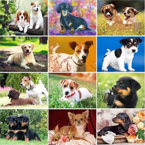 DIY 5D Diamond Painting Dog Cute Pet Cross Stitch Diamond Embroidery Animal Mosaic Full Drill Round Rhinestone Decor Home