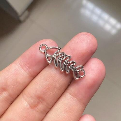 30pcs Fishbone Connector Charms Pendants Aesthetics Accessories, For Diy Couples Horror Bracelet Handmade Jewelry Makeing Gift