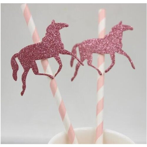 Glitter Vivid Horse birthday baby shower Stripe Paper Straws wedding engagement Gender Reveal tea party straw decorations