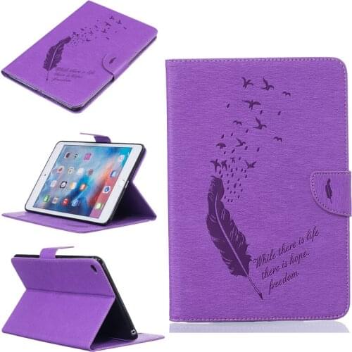 Embossing Bird Feather PU Leather Tablet PC Cases For Apple iPad mini 4 7.9" Flip Tablet Case with Wallet Card Holders&Kickstand