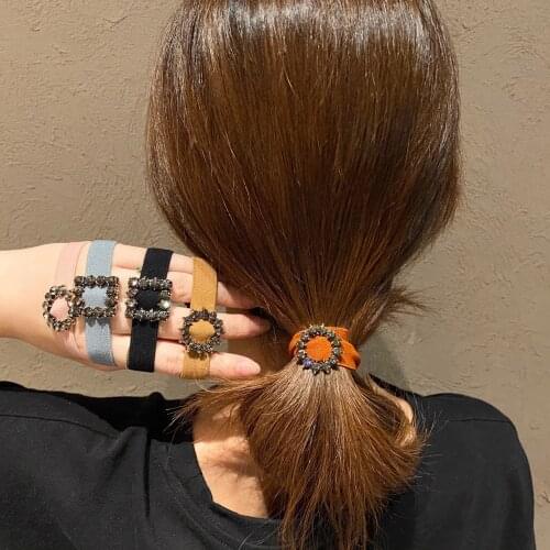 Women Knotted Geometric Metal Hair Ties Lady High Elasticity Wide Rhinestone Rubber Bands