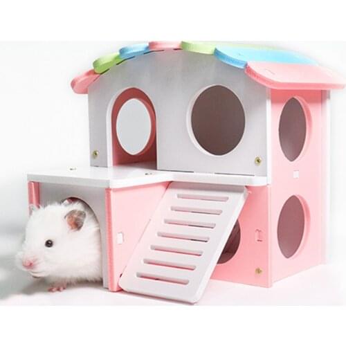 Pet Hamster Toy Pet House Viewing Deck Ladder Castle For Small Animals Wooden Hamster Cage Small House