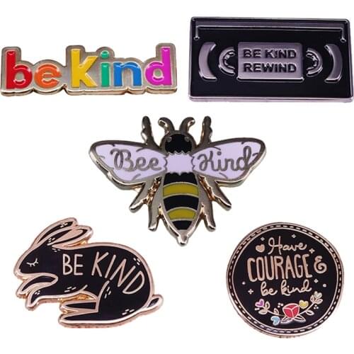Be Kind Honey Bee VHS Tape Rabbit Rainbow Brooch Pins Enamel Metal Badges Lapel Pin Brooches Jackets Fashion Jewelry Accessories